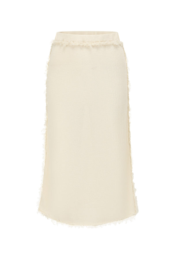 SWAYING/KNIT hairy hem stitching straight skirt SW24SS3B02 off-white PS79